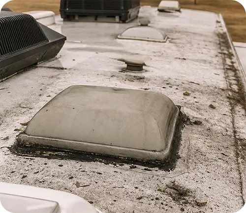 Before and after of a leaking RV roof